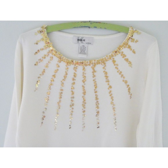 KIKIT SEQUIN SWEATER, IVORY, SIZE L - Picture 2 of 9